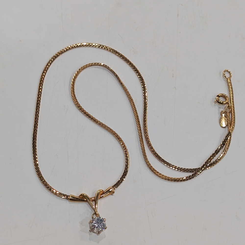 Vintage 14k Gold Electroplated Necklace w/ Crystal Pendant &Oakcha Vanilla Vacay - Picture 2 of 7